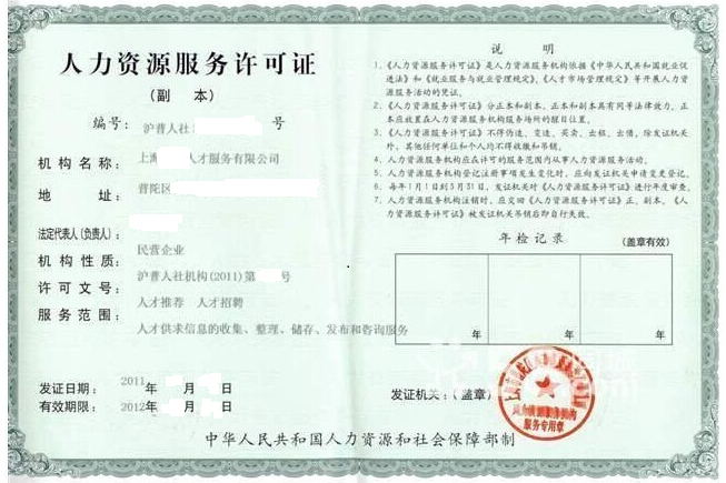 人力资源服务许可证